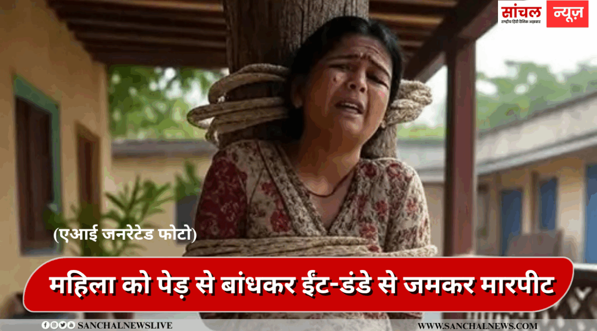 अफेयर के शक में एक महिला को पेड़ से बांधकर ईंट-डंडे से जमकर मारपीट, जख्मों पर नमक छिड़का , हमलावर मां-बेटे मौके से फरार