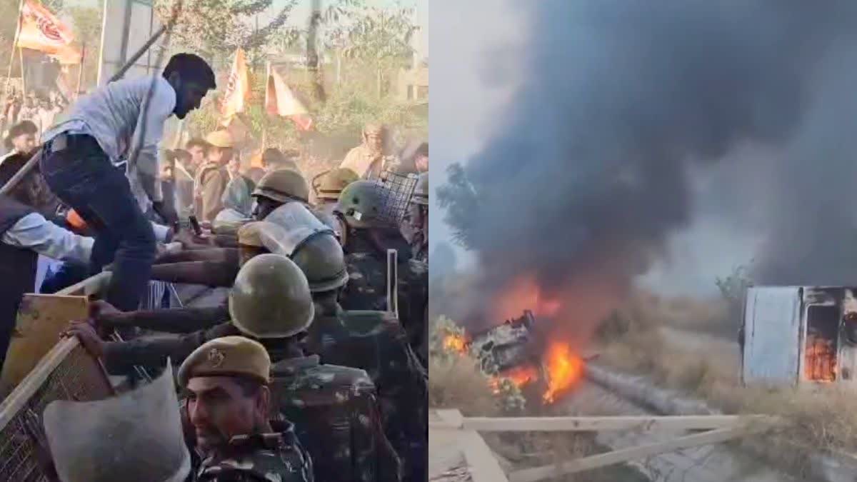 हनुमानगढ़ में किसानों का बवाल, गाड़ियों में आग लगाई, आंसू गैस के गोले दागे, इंटरनेट बंद