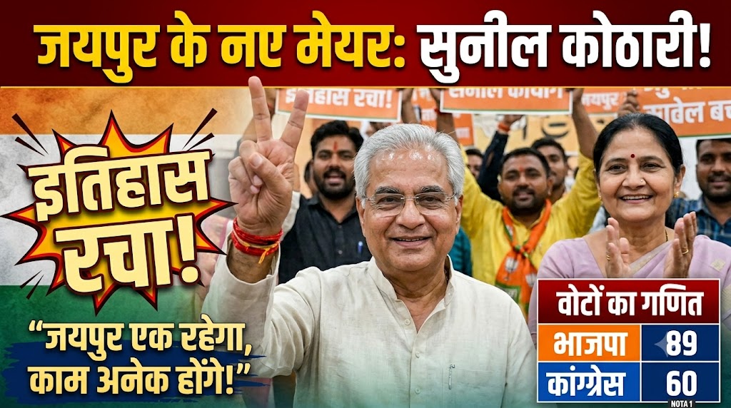 जयपुर नगर निगम में BJP का परचम: सुनील कोठारी बने नए मेयर, कांग्रेस की सुनीता को 29 वोटों से हराया