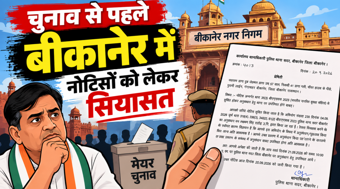 बीकानेर में मेयर चुनाव से पहले कांग्रेस पार्षद को पुलिस नोटिस, 21 सितंबर सुबह 10 बजे थाने बुलाया