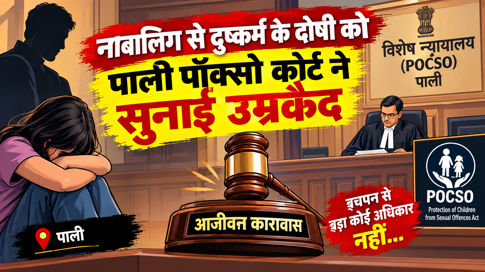 नाबालिग से दुष्कर्म के दोषी को पाली पॉक्सो कोर्ट ने सुनाई उम्रकैद: काम दिलाने का झांसा देकर बाइक पर ले गया था दरिंदा, रातभर बंधक बनाकर की थी हैवानियत