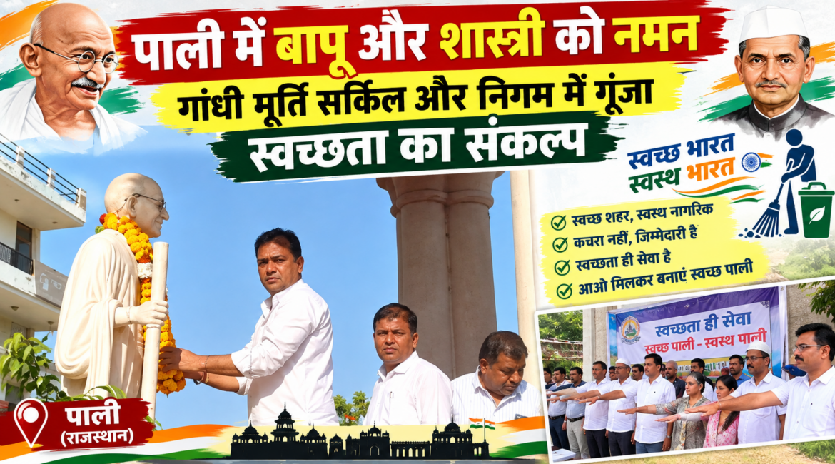 पाली में बापू और शास्त्री को नमन: गांधी मूर्ति सर्किल और निगम में गूंजा स्वच्छता का संकल्प, महापौर ने दिलाई शपथ; पक्ष-विपक्ष के दिग्गजों ने दी श्रद्धांजलि